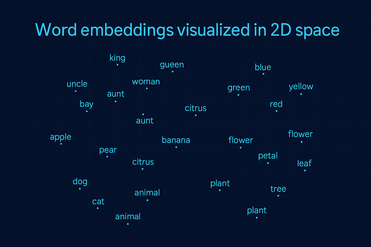 Word embeddings visualized in 2D space